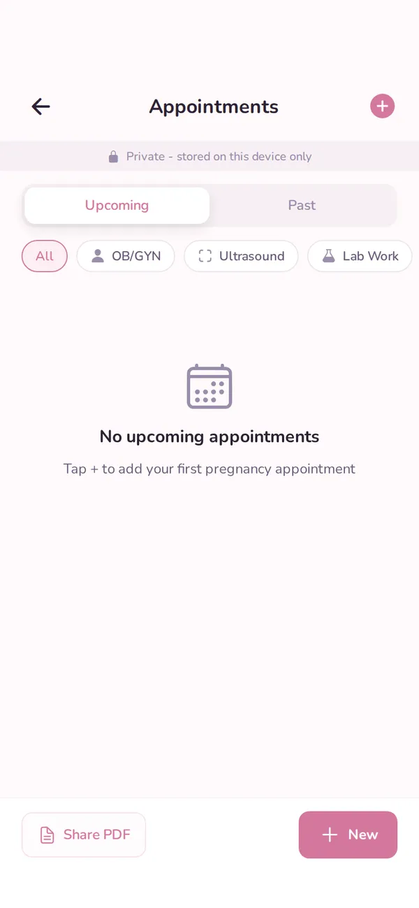 Pregnancy appointment planning screen