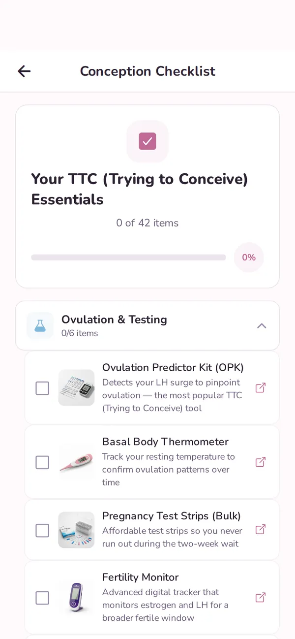 Preconception checklist screen