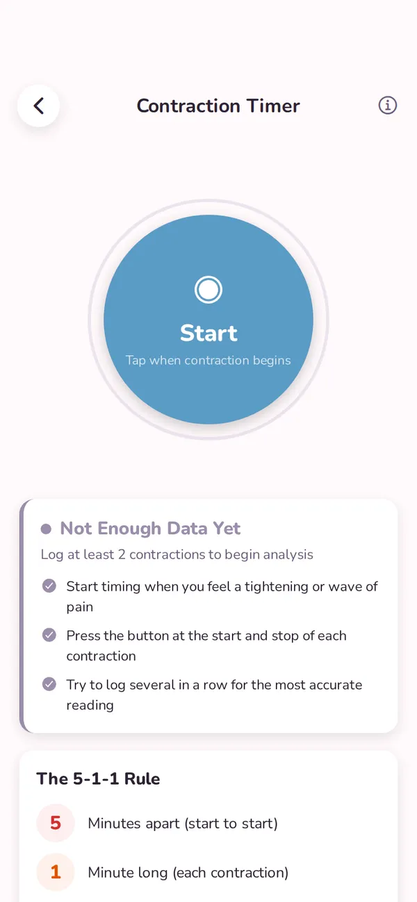 Contraction interval timer screen