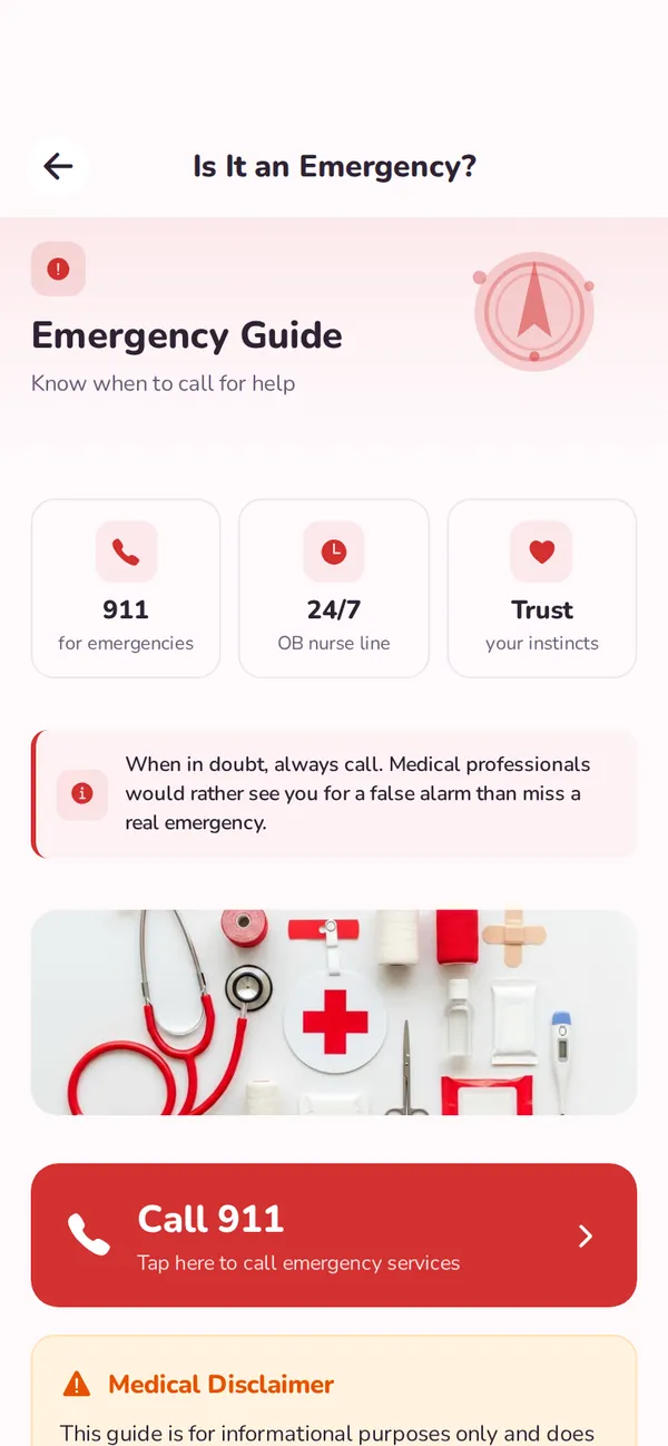 Pregnancy urgent concern education screen