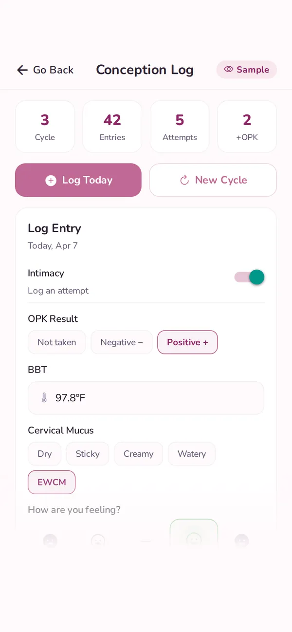 Trying-to-conceive symptom notes screen